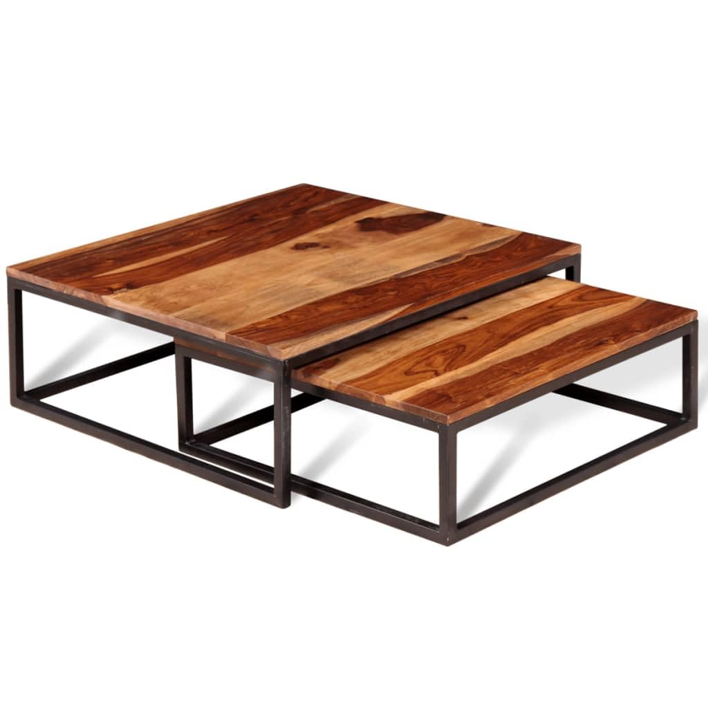 Two Piece Nesting Solid Sheesham Wood Coffee Table Set Z508