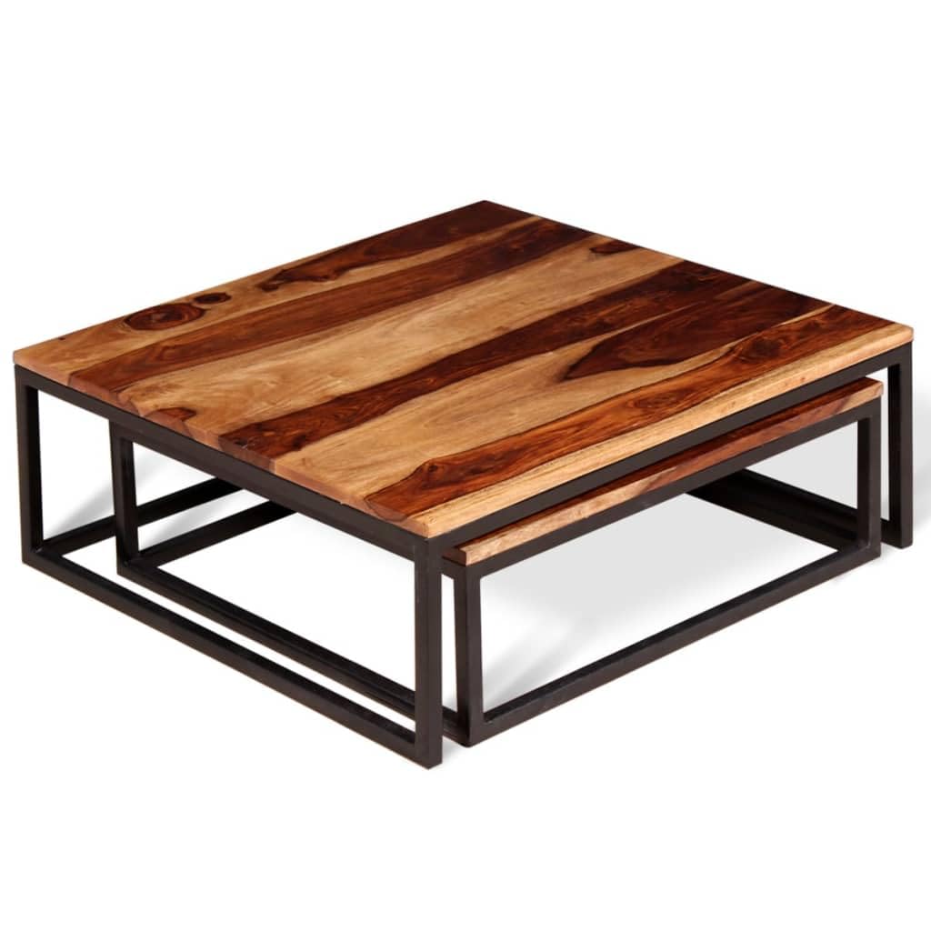 Two Piece Nesting Solid Sheesham Wood Coffee Table Set Z508