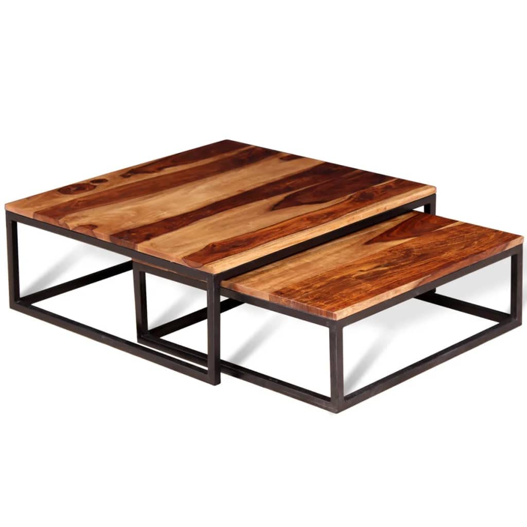 Two Piece Nesting Solid Sheesham Wood Coffee Table Set Z508