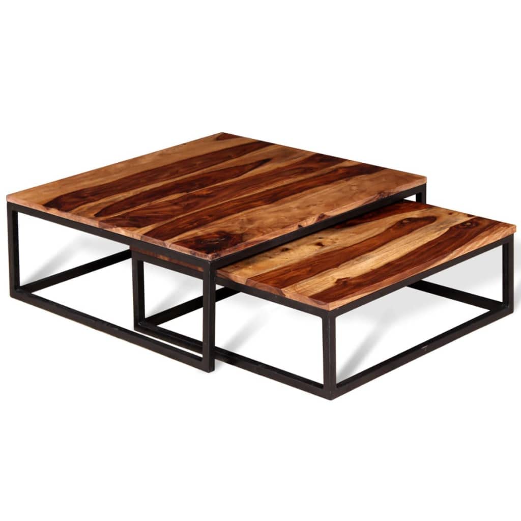 Two Piece Nesting Solid Sheesham Wood Coffee Table Set Z508