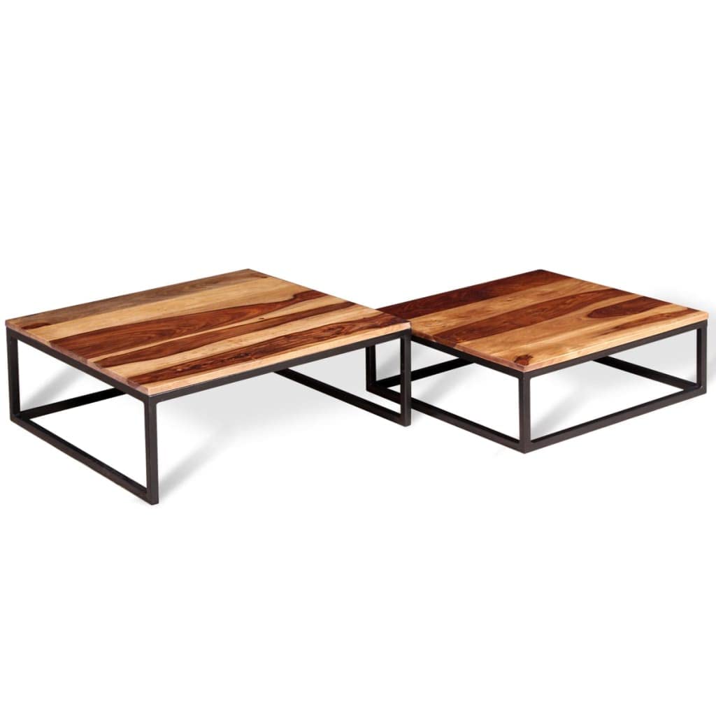 Two Piece Nesting Solid Sheesham Wood Coffee Table Set Z508