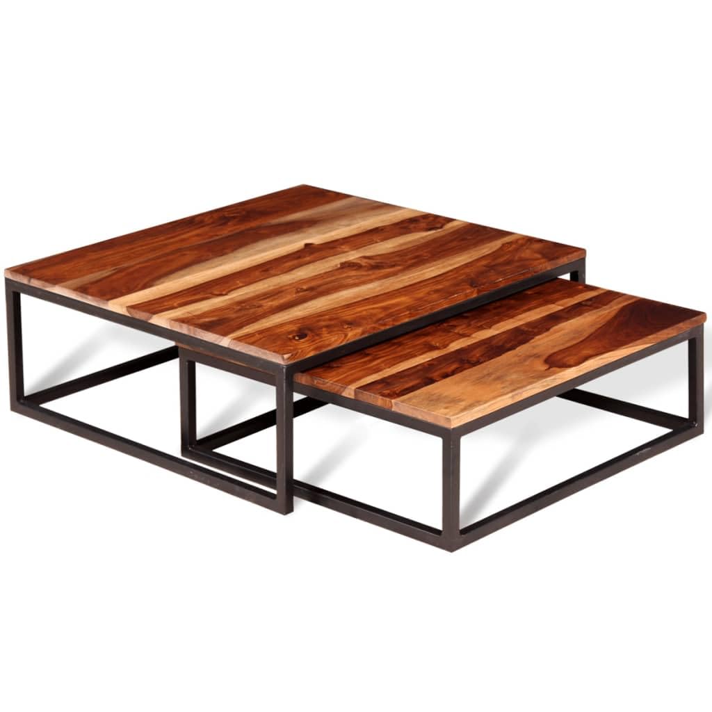 Two Piece Nesting Solid Sheesham Wood Coffee Table Set Z508