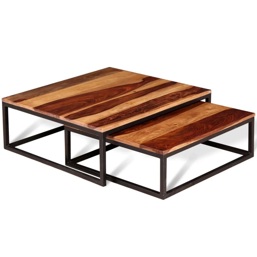 Two Piece Nesting Solid Sheesham Wood Coffee Table Set Z508