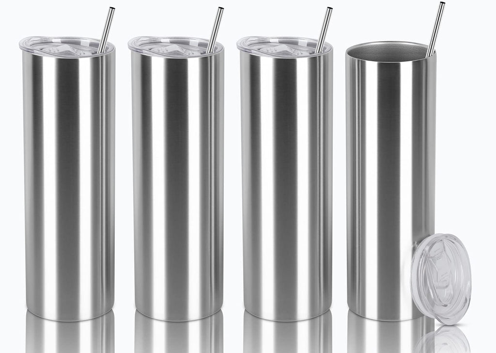 20 Oz Stainless Steel Skinny Tumbler Set, 4 Pack, Silver B897