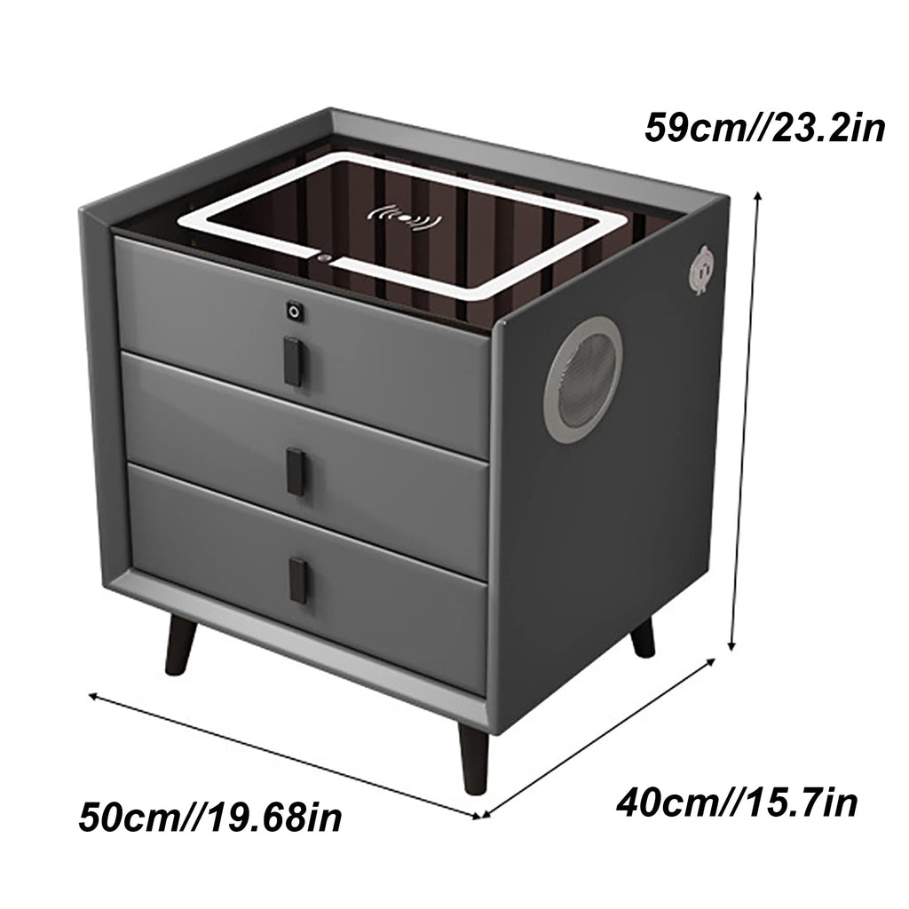 White Nightstand with Wireless Charging Station and Fingerprint Lock Drawer D127