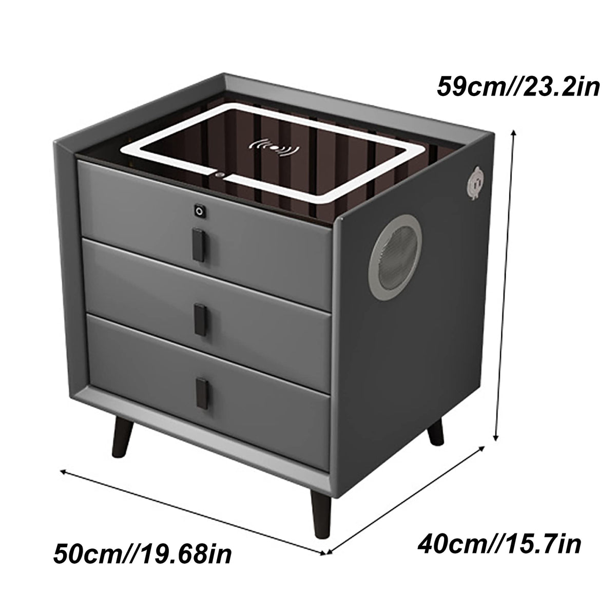 White Nightstand with Wireless Charging Station and Fingerprint Lock Drawer D127