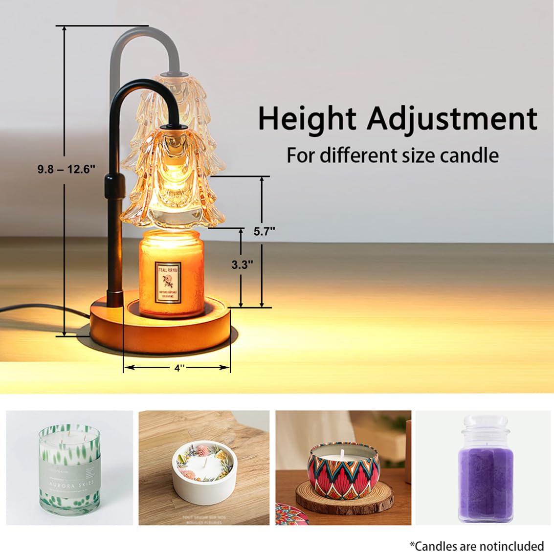 Candle Warmer Lamp with Timer Dimmer Adjustable Height Black R680146