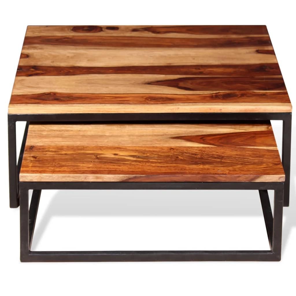 Two Piece Nesting Solid Sheesham Wood Coffee Table Set Z508