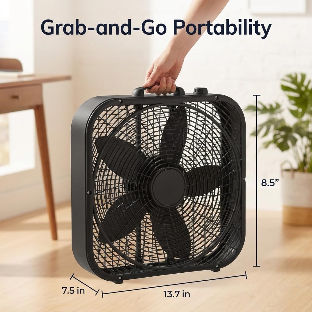 20 Inch 3 Speeds Black Box Fan with Steel Frame C84915