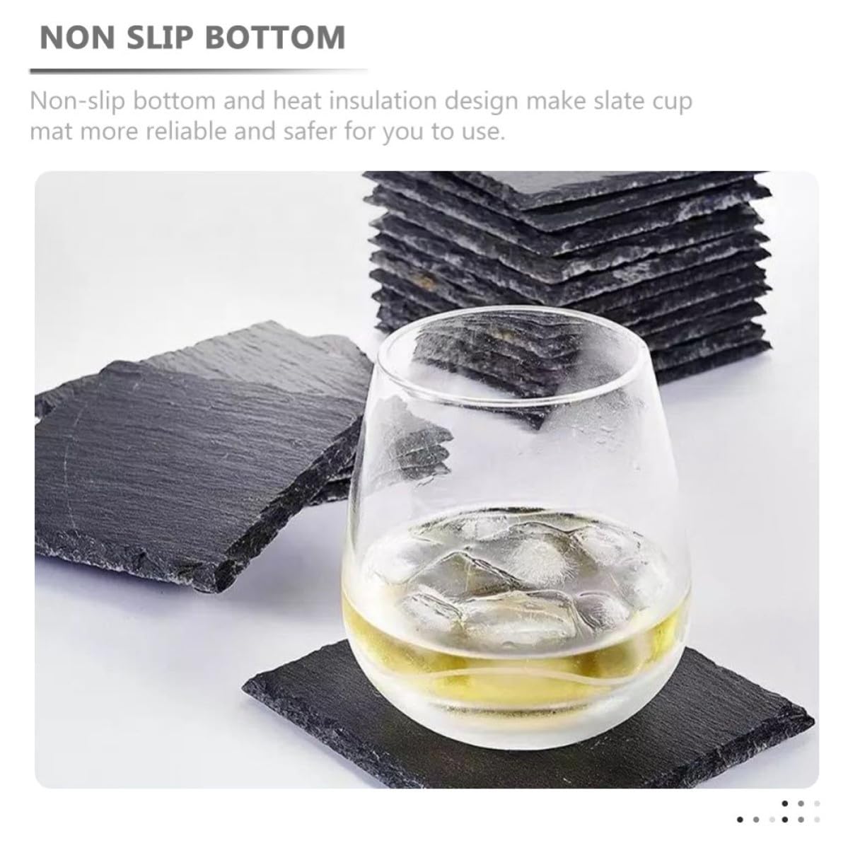 Black 12pcs Natural Stone Coaster Set O46790