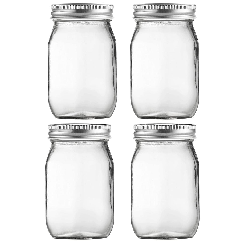 16oz Regular Mouth Glass Mason Jars with Airtight Lids, 4 Pack Z738125