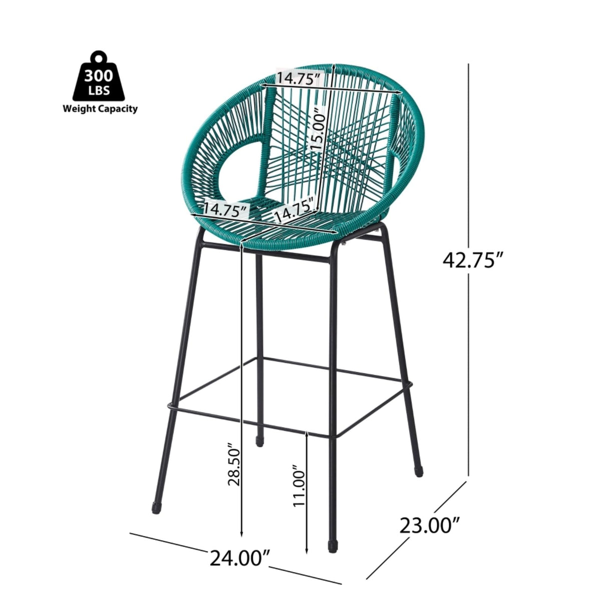 Faux Wicker PE Rattan Bar Stools Set of 2 Teal V4360