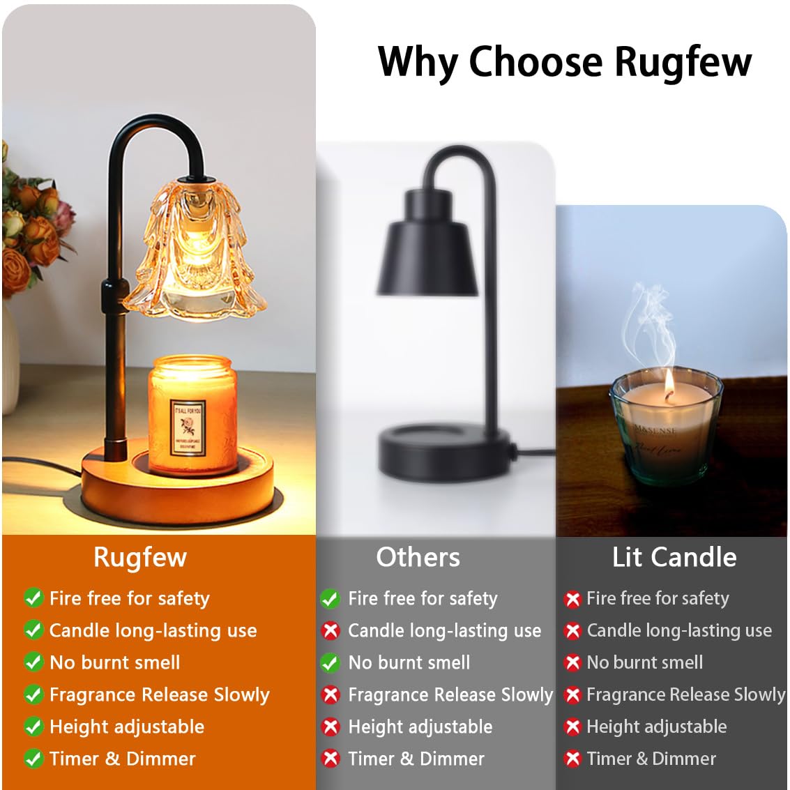 Candle Warmer Lamp with Timer Dimmer Adjustable Height Black R680146