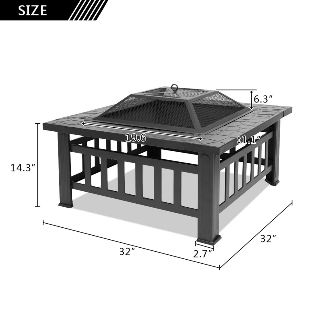 32 Inch Black Metal Wood Burning Fire Pit Q222