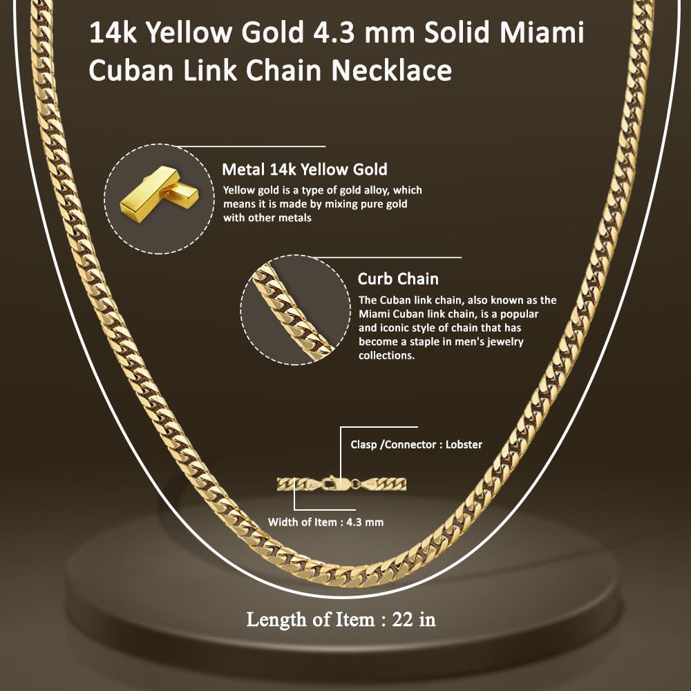 14K Yellow Gold Cuban Link Chain Necklace L2790