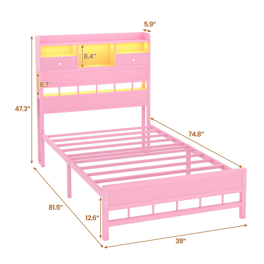 Twin Bed Frame with Storage Headboard V2780