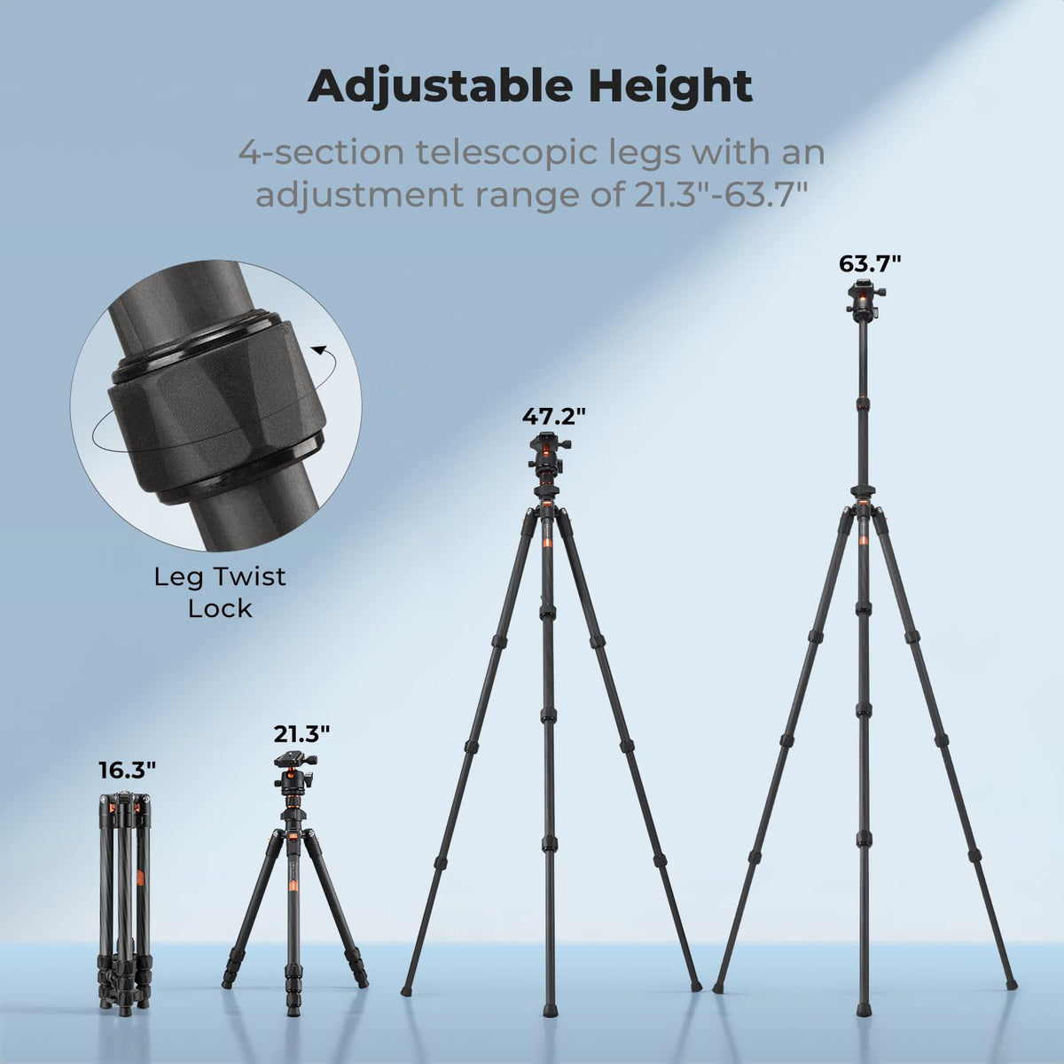 Carbon Fiber Camera Tripod with Ball Head J924
