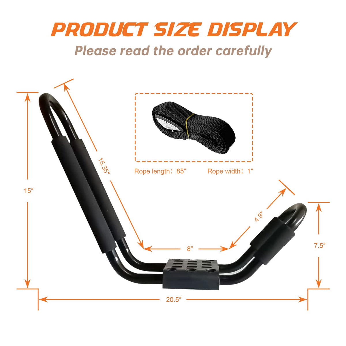 2 Pair J-Bar Kayak Roof Rack with 4 Ropes V17152