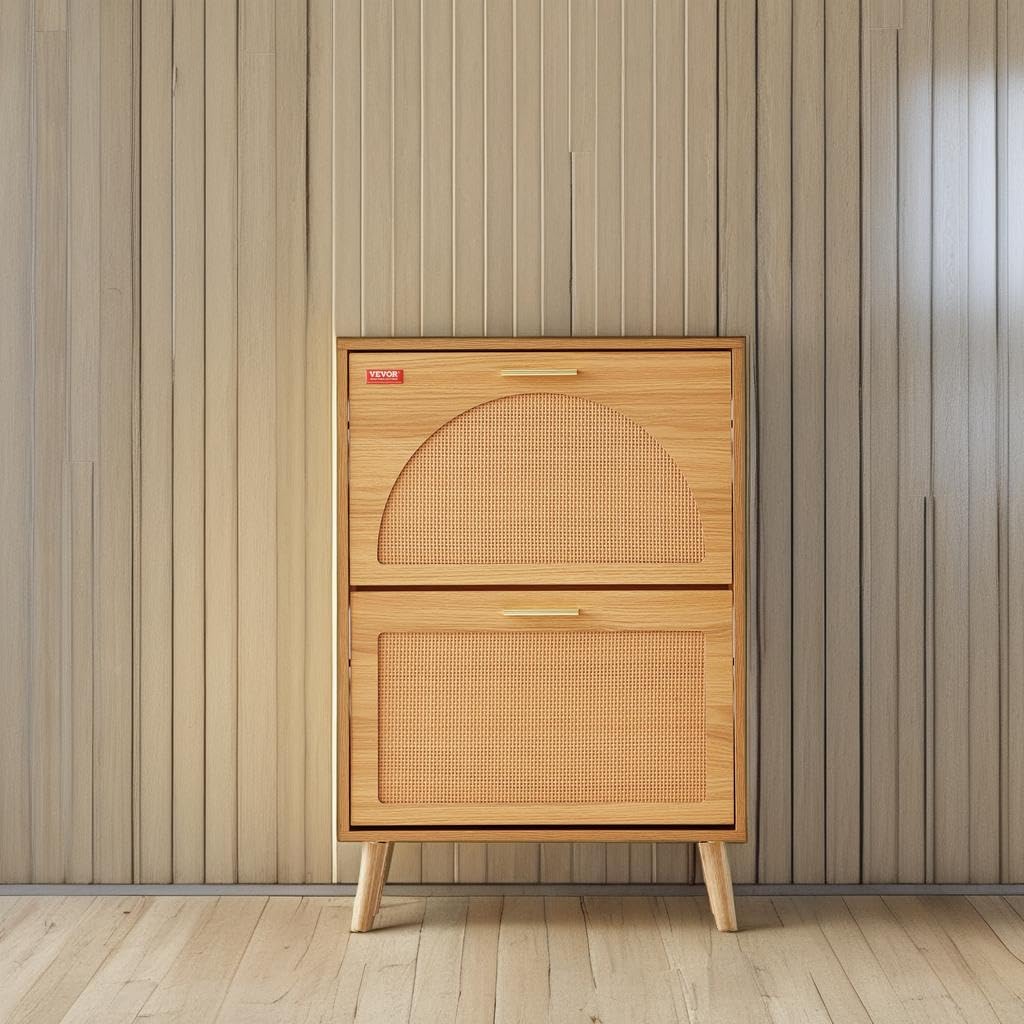 2 Flip Drawers Rattan Shoe Storage Cabinet Y795621