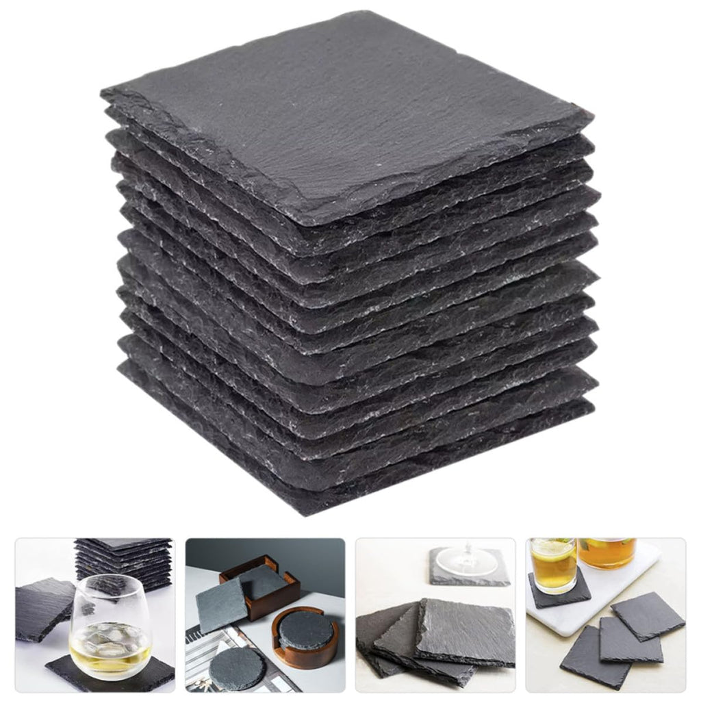 Black 12pcs Natural Stone Coaster Set O46790