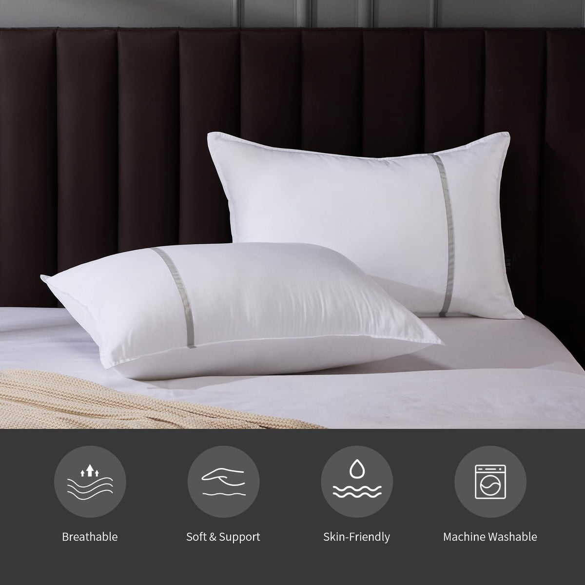 Queen Size Set of 2 Medium Firm Down Alternative Bed Pillows V751