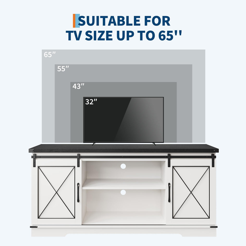 White Rustic Farmhouse TV Stand with Sliding Barn Doors T259765