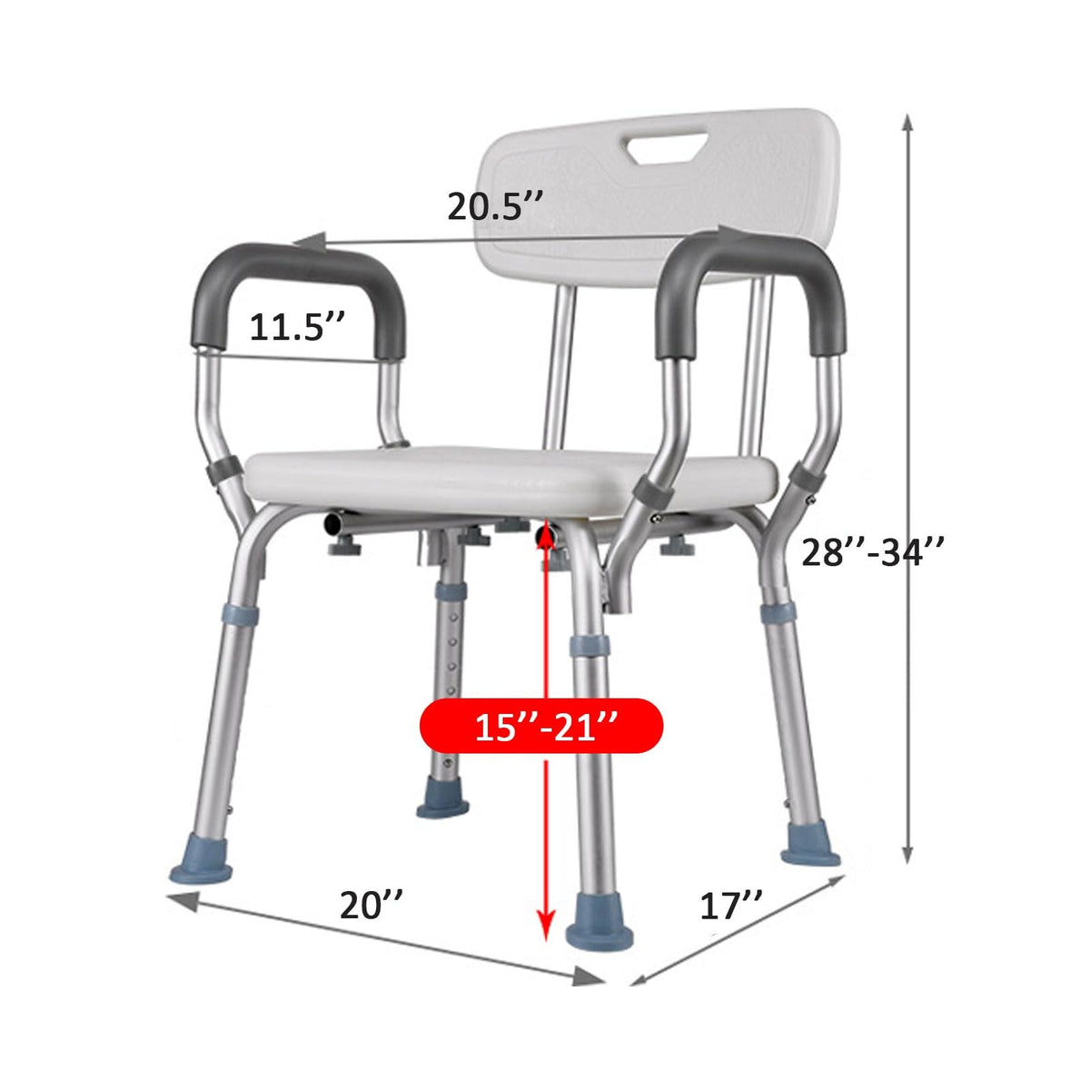 Heavy Duty Shower Chair with Arms Back Padded Adjustable Non-Slip J126906