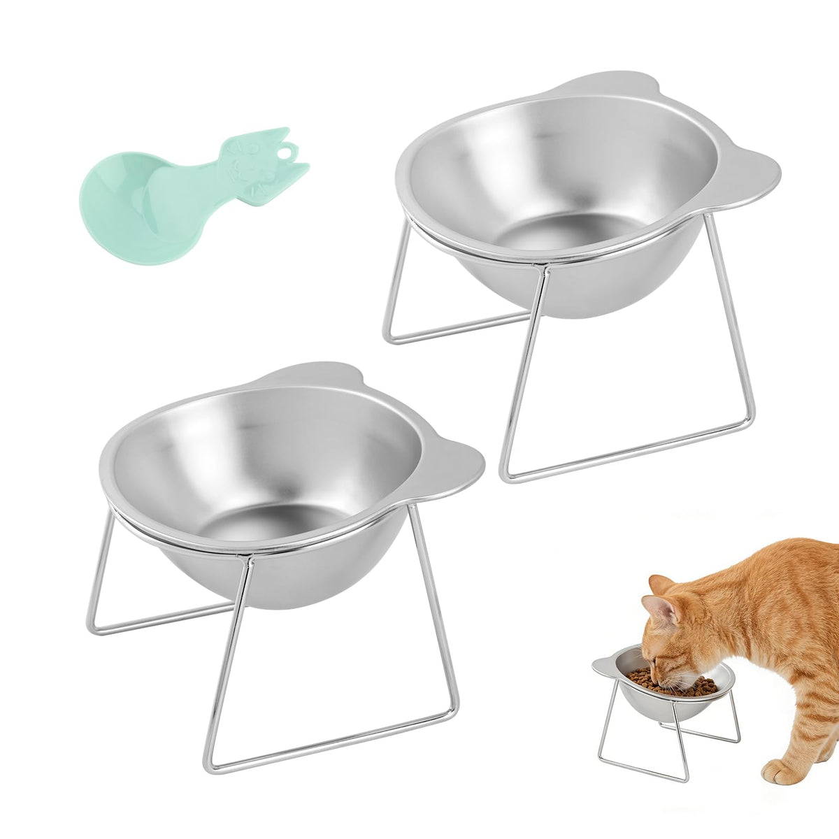 2 Pack Stainless Steel Elevated Cat Bowls Q4643