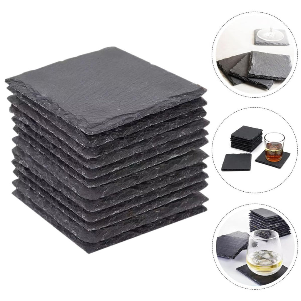 Black 12pcs Natural Stone Coaster Set O46790