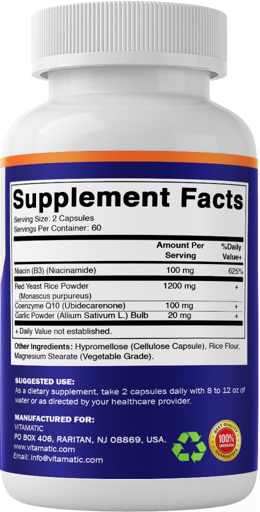 Red Yeast Rice CoQ10 Niacin Garlic 120 Veg Capsules W151