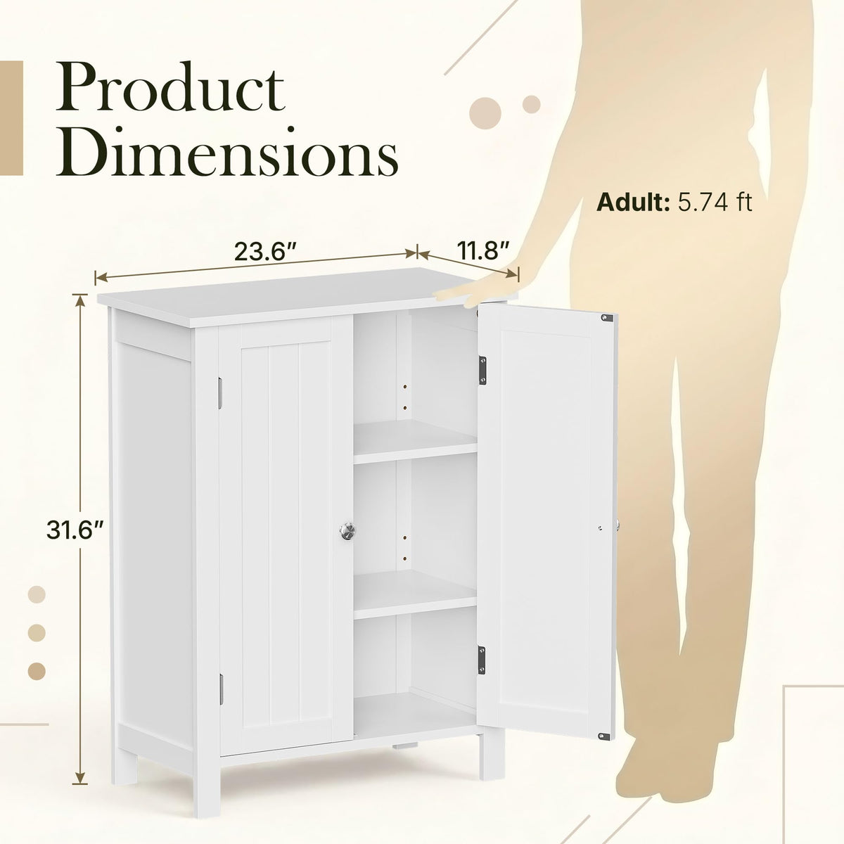 Bathroom Floor Storage Cabinet with Adjustable Shelf and Double Door Z93406