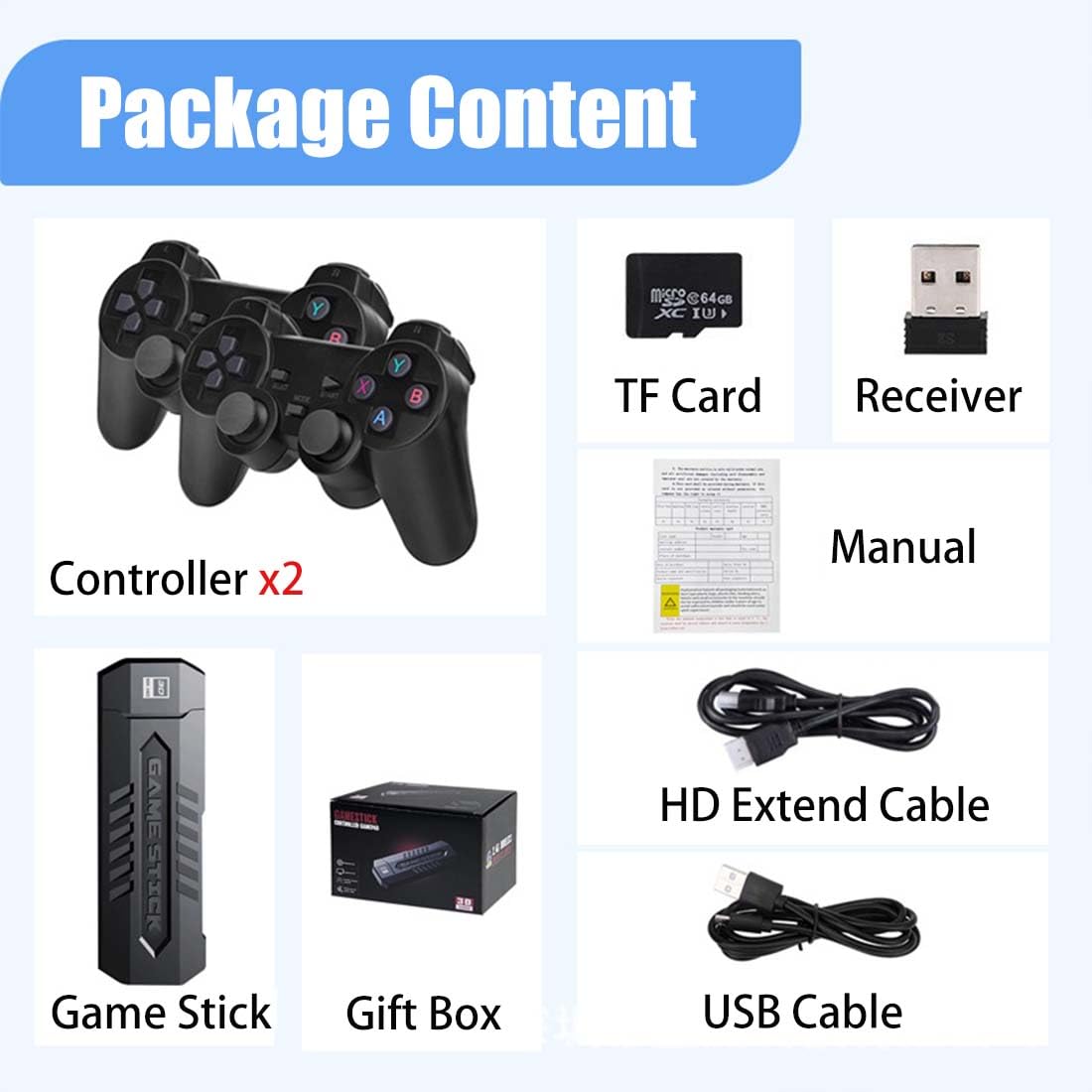 4K Retro Game Console with 2 Wireless Controllers 64GB X5353