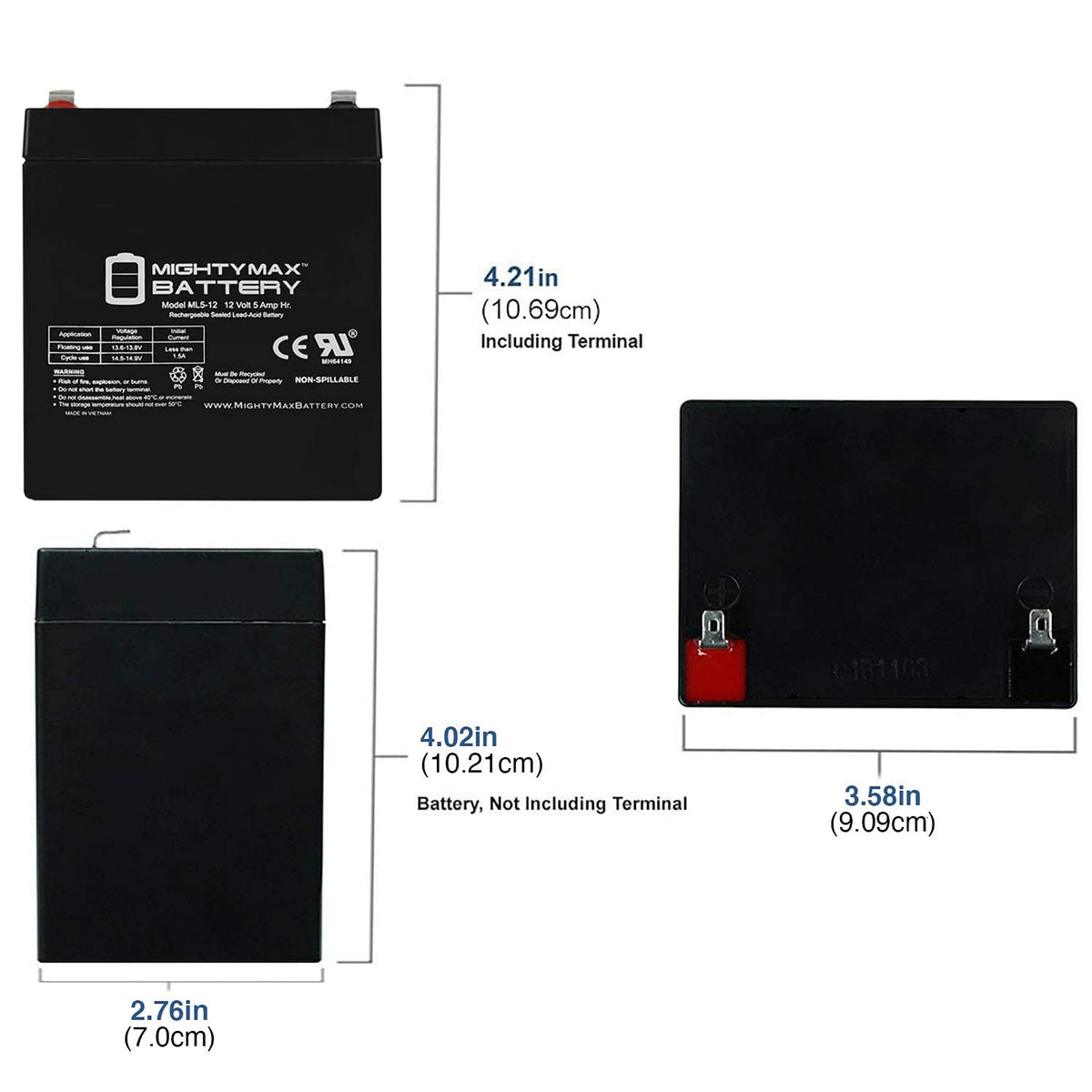 12 Volt 5 AH Rechargeable SLA AGM Battery Z498516