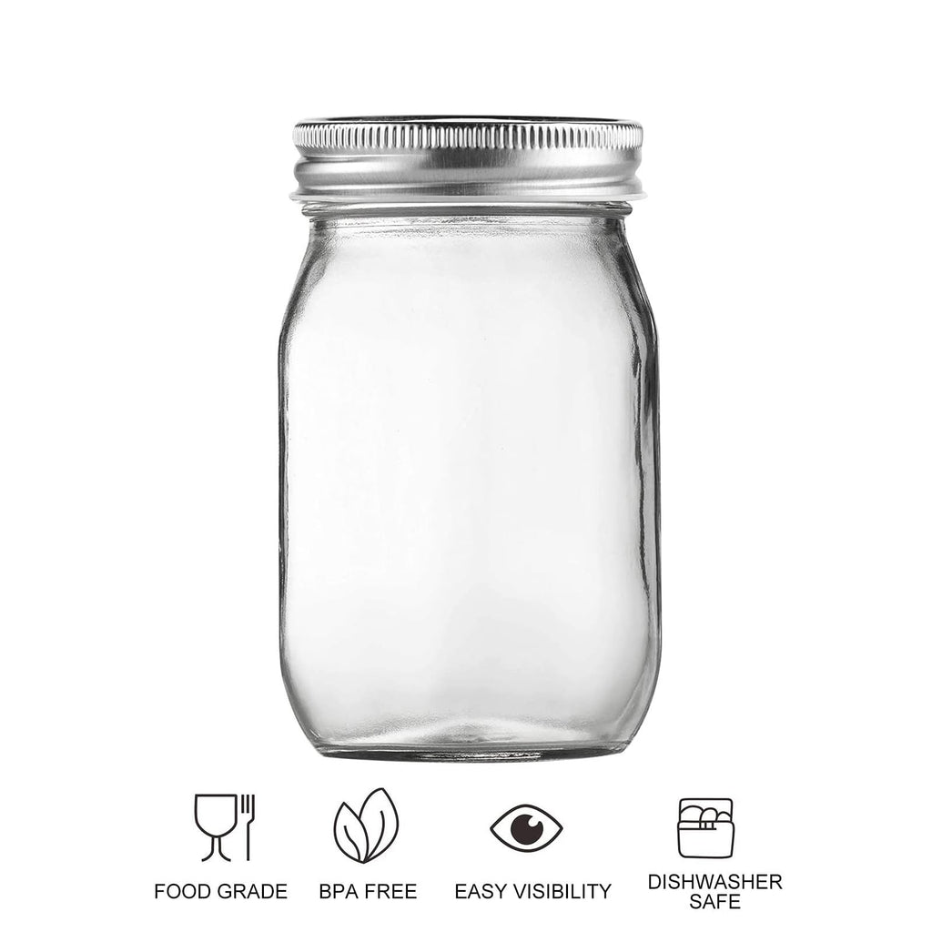 16oz Regular Mouth Glass Mason Jars with Airtight Lids, 4 Pack Z738125