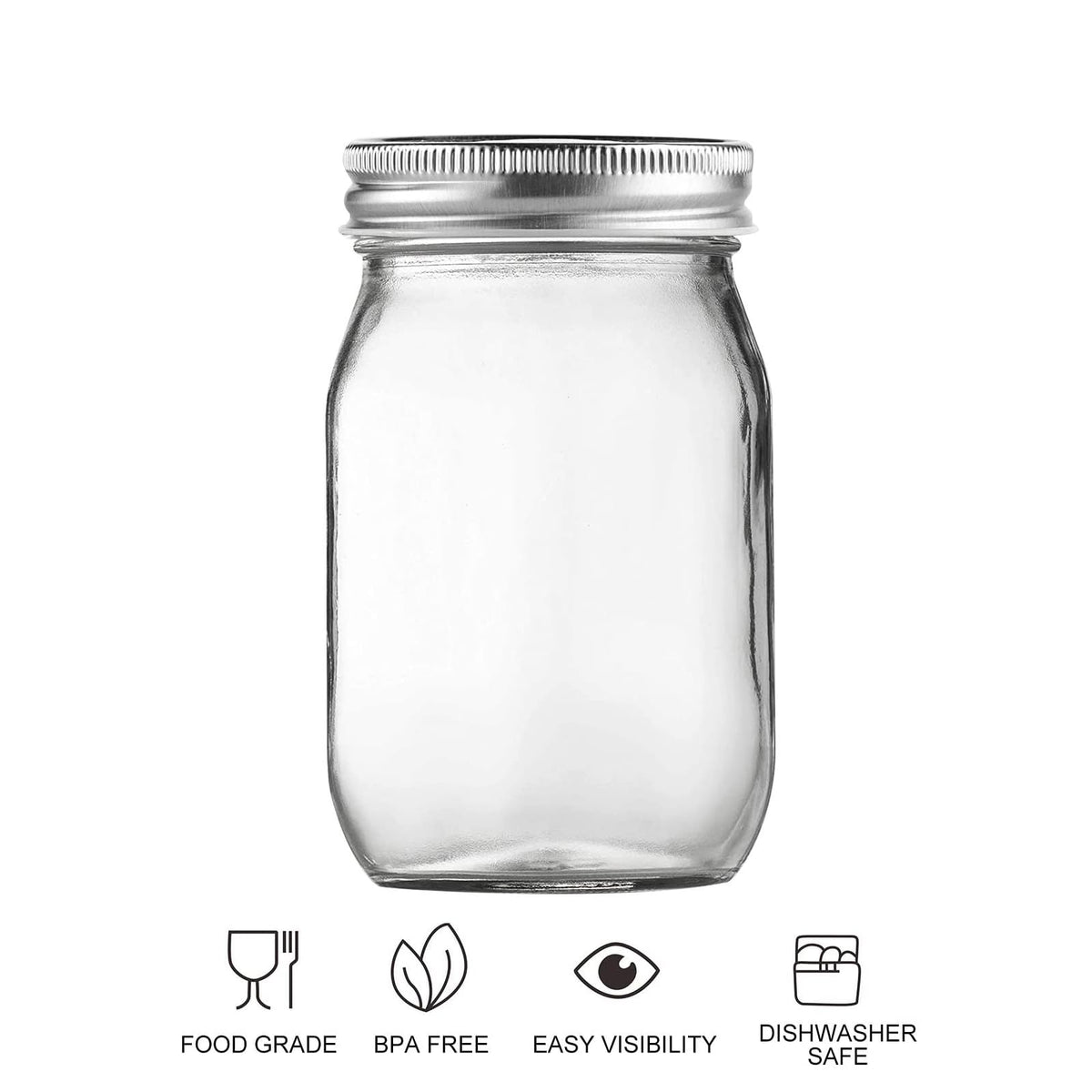 16oz Regular Mouth Glass Mason Jars with Airtight Lids, 4 Pack Z738125