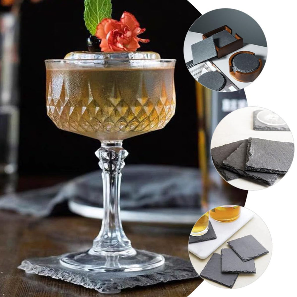 Black 12pcs Natural Stone Coaster Set O46790