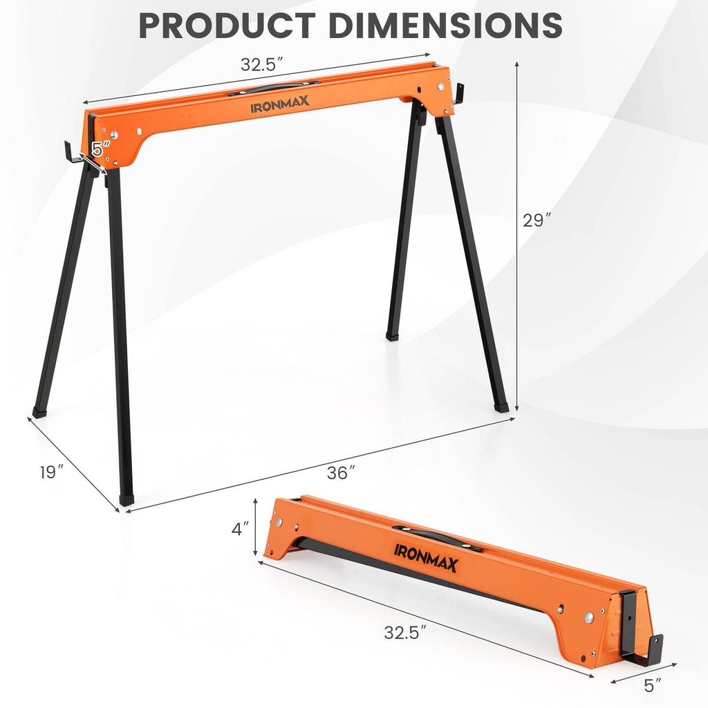 Folding Saw Horses 2 Pack 2644 LBS Capacity with Hooks U523