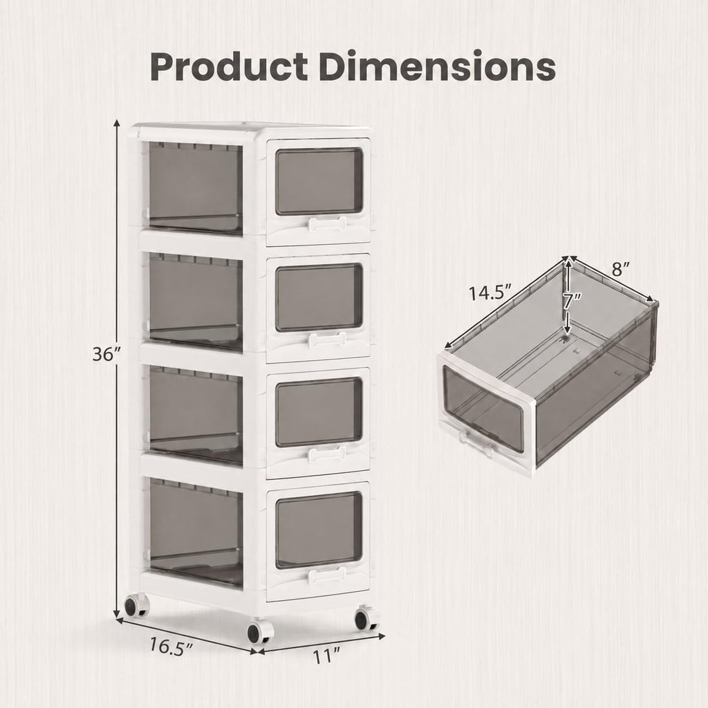 4 Tier Plastic Storage Organizer with Lockable Wheels L797334