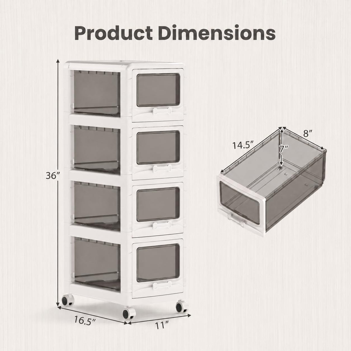 4 Tier Plastic Storage Organizer with Lockable Wheels L797334