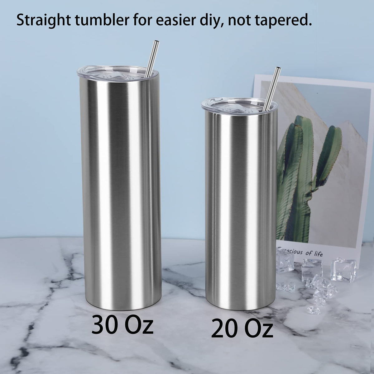 20 Oz Stainless Steel Skinny Tumbler Set, 4 Pack, Silver B897