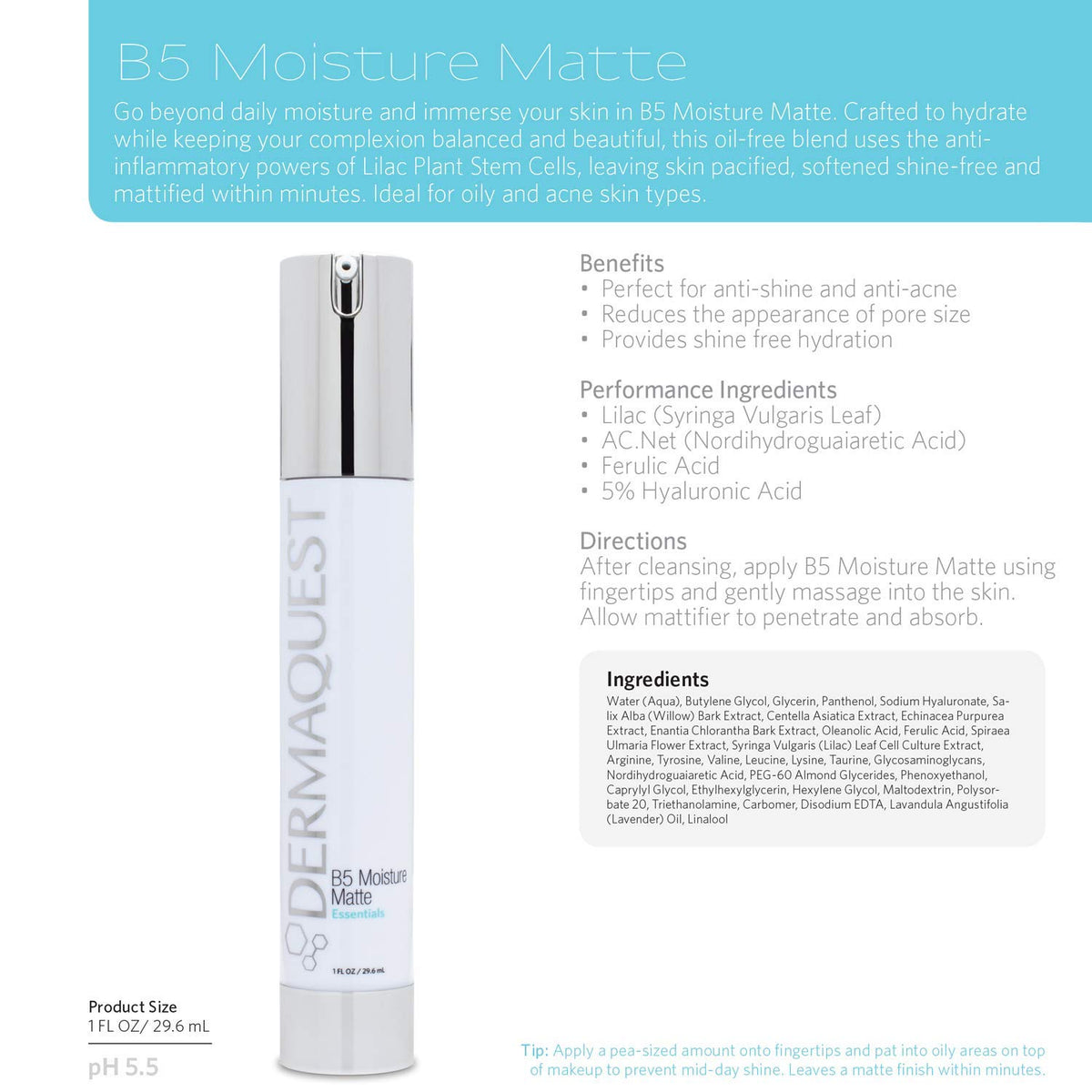 B5 Moisture Matte Face Moisturizer 1oz N5030