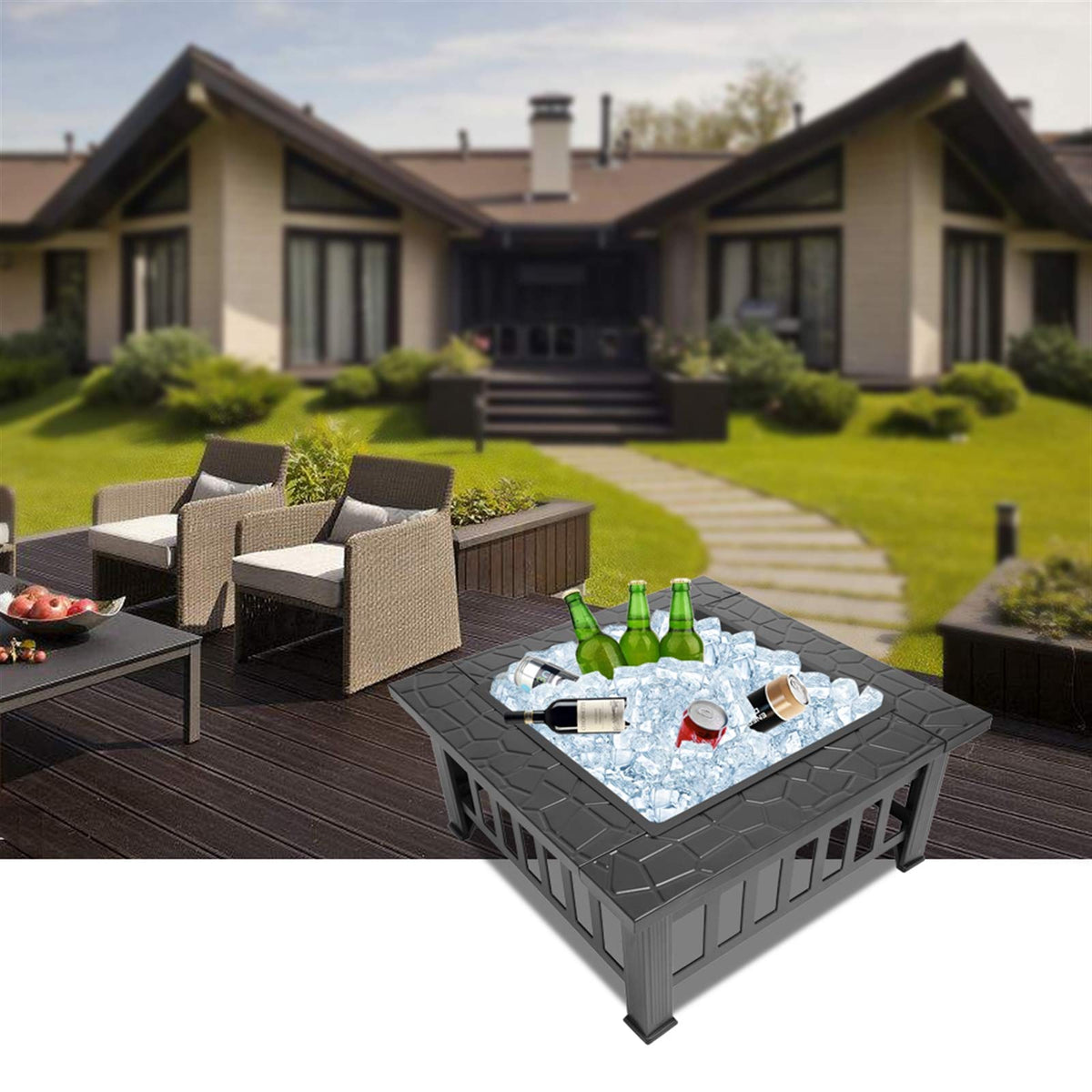 32 Inch Black Metal Wood Burning Fire Pit Q222