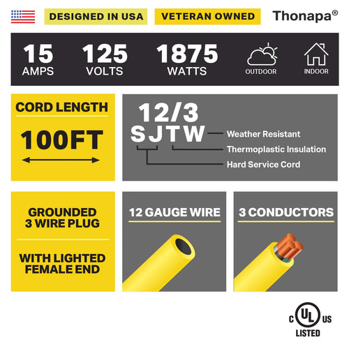 100 Foot Heavy Duty Yellow Extension Cord O399