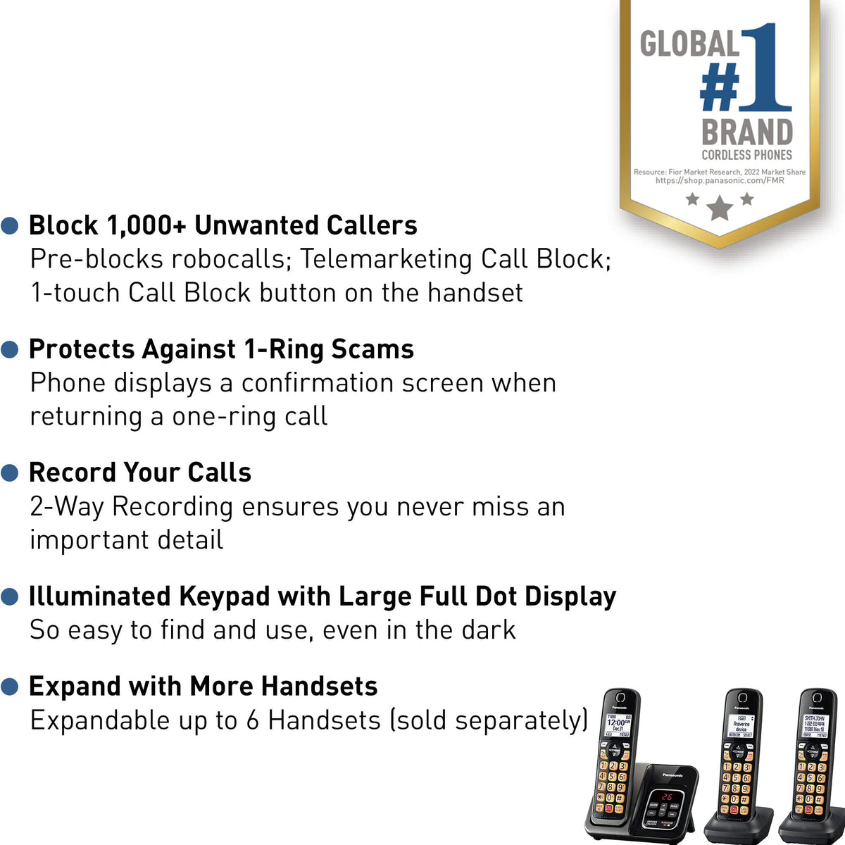 Cordless Phone with Answering Machine, 3 Handset R891845