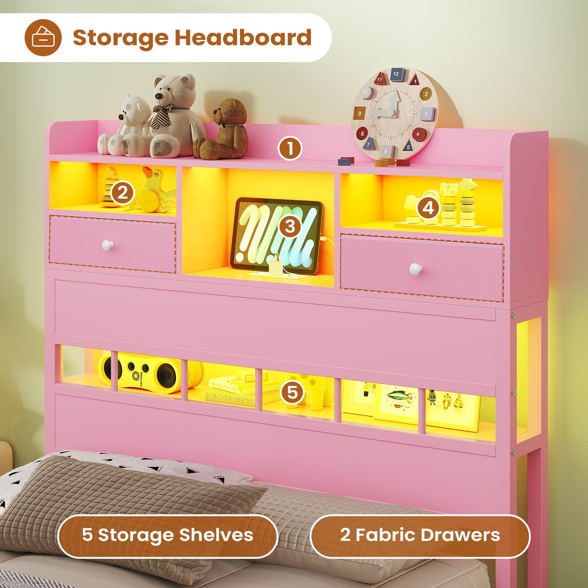 Twin Bed Frame with Storage Headboard V2780