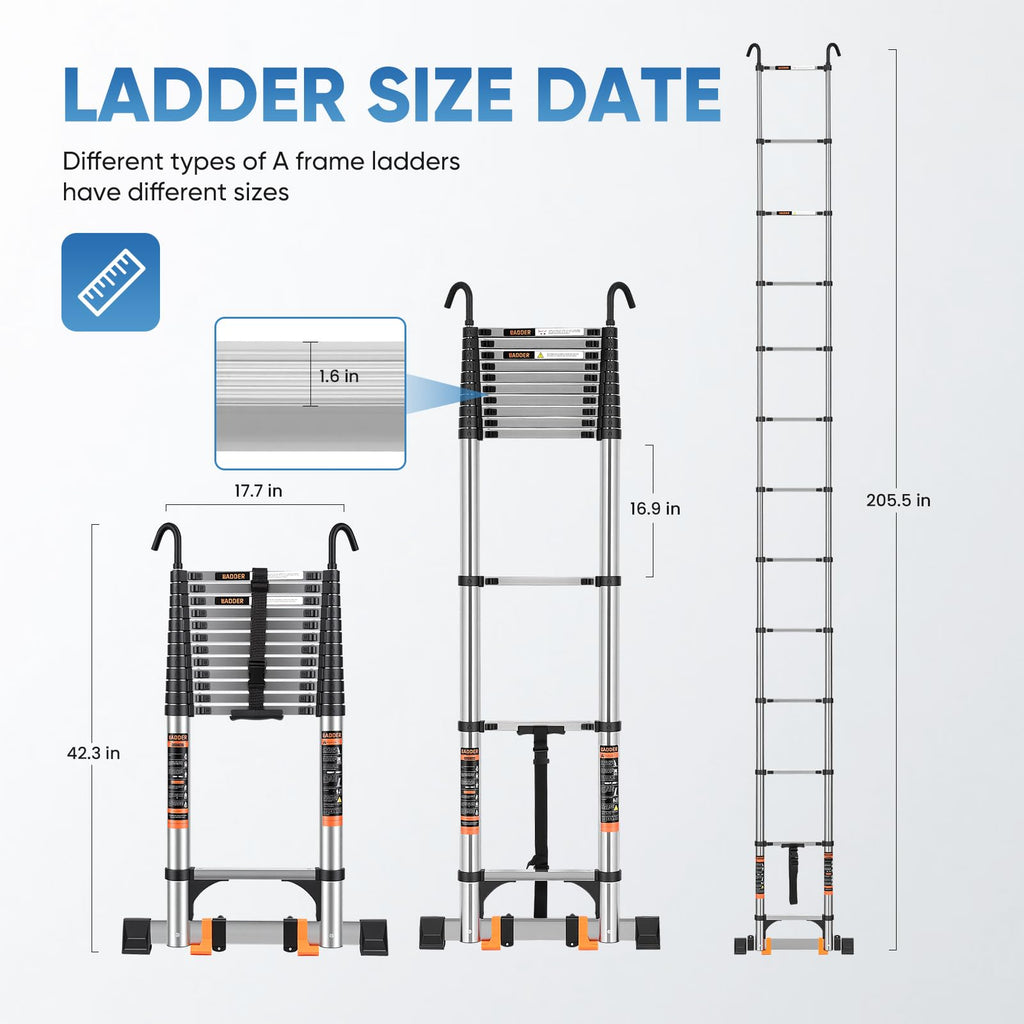Telescoping Ladder 16.5 FT with Wheels & Hooks 330 lbs O845947