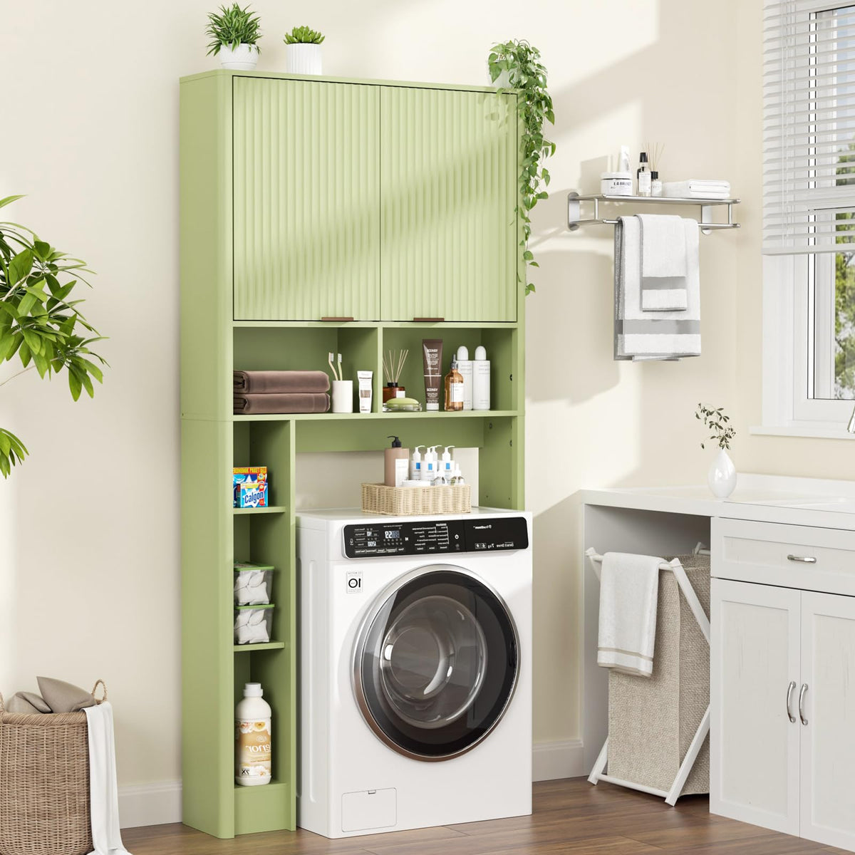 Green Over the Toilet Storage Cabinet with Adjustable Shelf N471