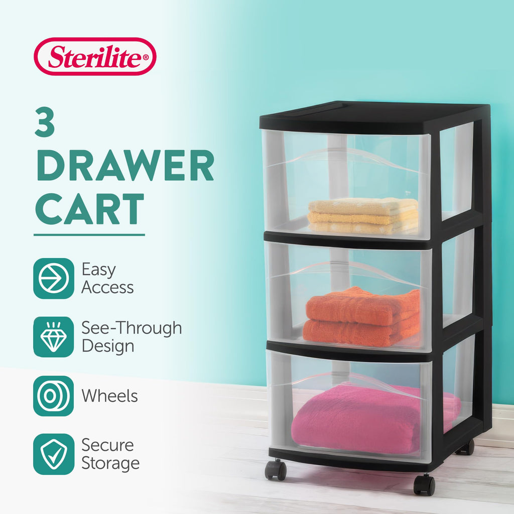 3-Drawer Cart with Wheels, 2-Pack M594