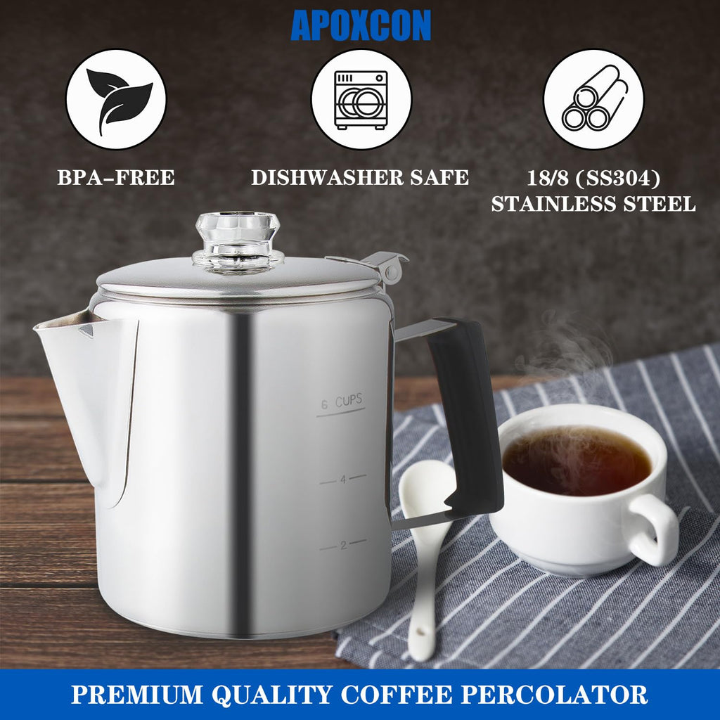 Stainless Steel Stove Top Percolator Coffee Pot 6 Cup C926