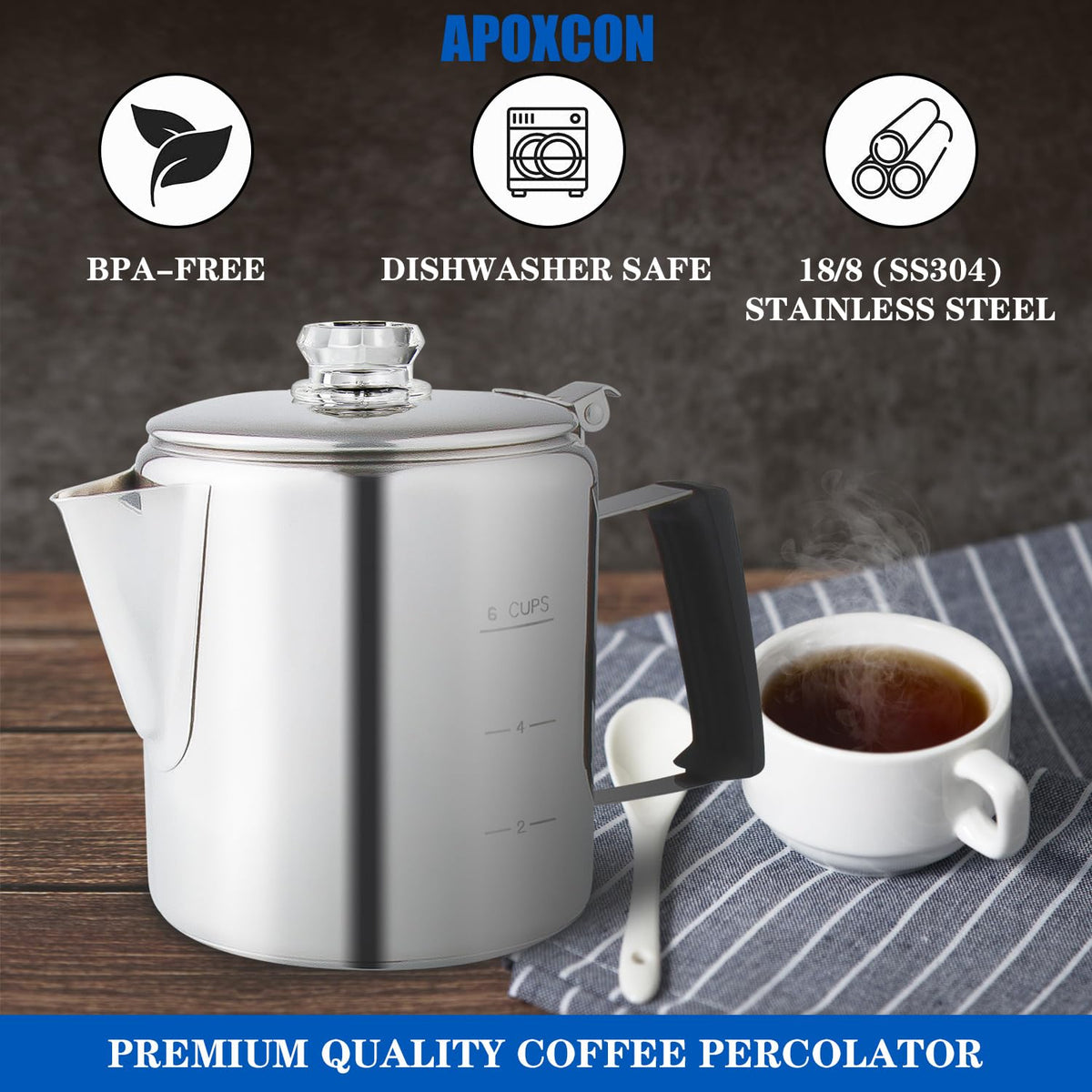 Stainless Steel Stove Top Percolator Coffee Pot 6 Cup C926